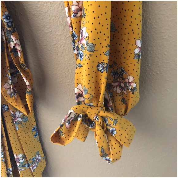 Floral Print mustard Yellow wrap dress - Picture 3 of 3